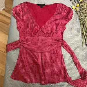 Express Red Silk tie waist blouse size XS